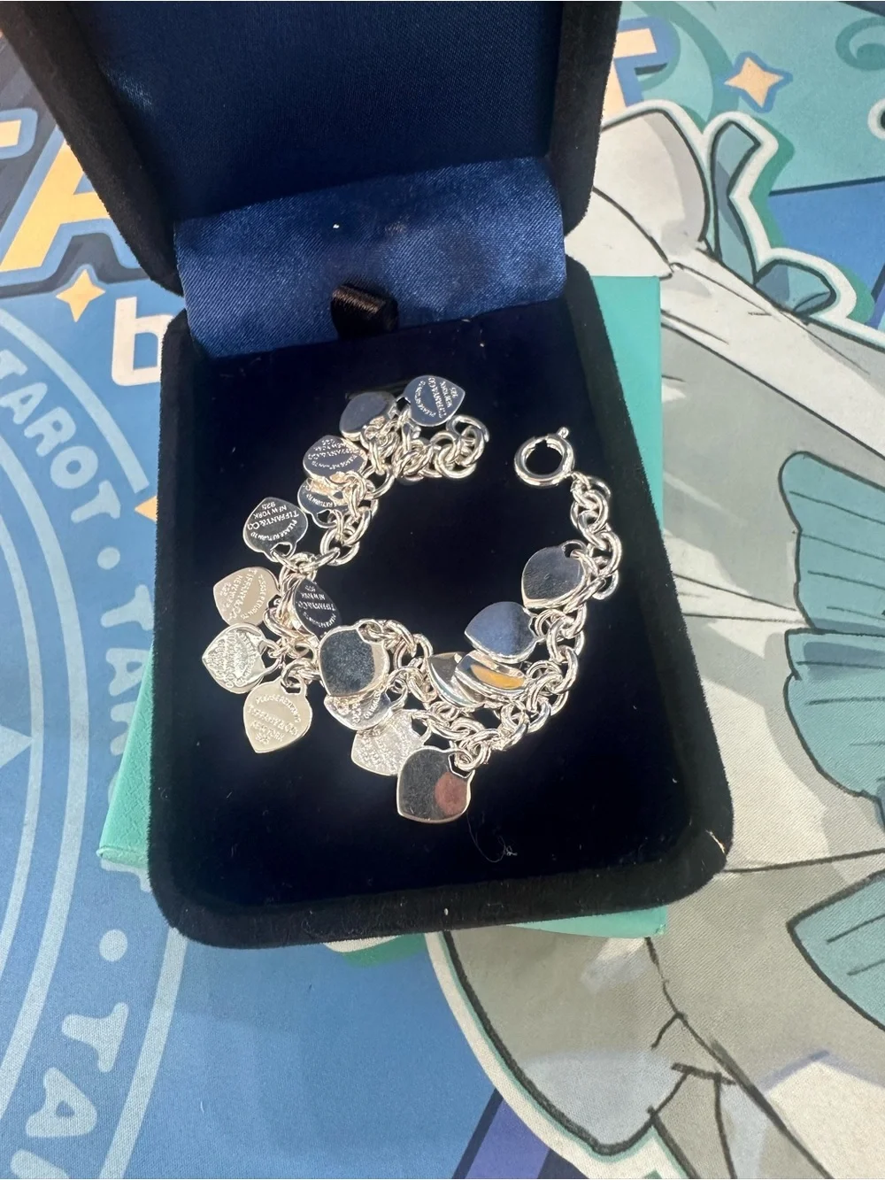 Tiffany & Co. Polished Silver Heart Charm Station Bracelet